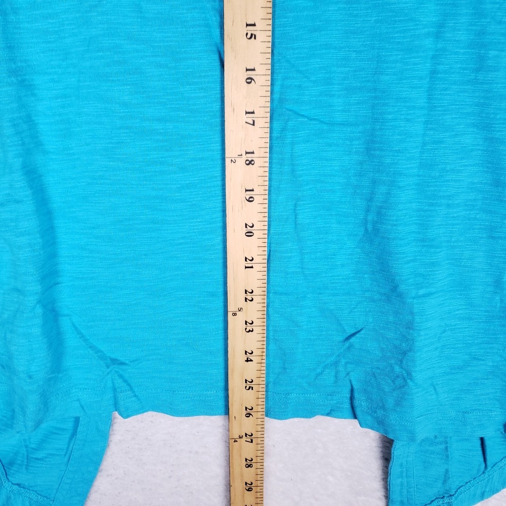 Chico's Open Front Cardigan Small Blue Long Sleeve Asymmetrical Hem Layering - Picture 8 of 10